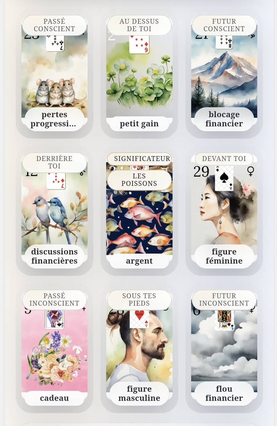 Mini tableau Argent Lenormand sur neuf cartes